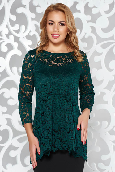 Bluza dama SunShine verde-inchis eleganta cu croi larg din dantela captusita pe interior cu peplum
