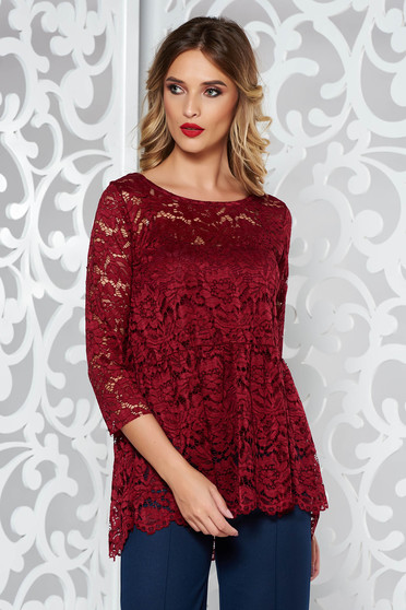 Bluza dama SunShine visinie eleganta cu croi larg din dantela captusita pe interior cu peplum