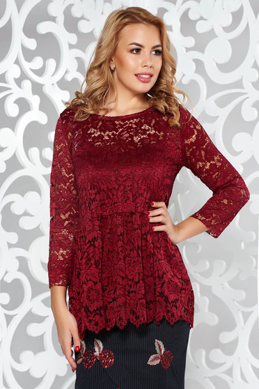 Bluza dama SunShine visinie eleganta cu croi larg din dantela captusita pe interior cu peplum