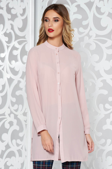 Camasa dama SunShine rosa eleganta cu croi larg din material usor transparent cu maneca lunga