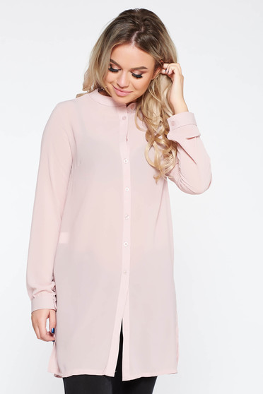 Camasa dama SunShine rosa eleganta cu croi larg din material usor transparent cu maneca lunga