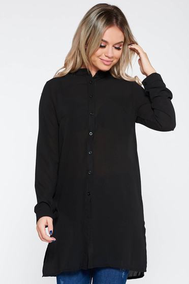 Camasa dama SunShine neagra eleganta cu croi larg din material usor transparent cu maneca lunga