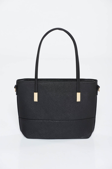 Geanta dama neagra office din piele ecologica cu accesorii metalice