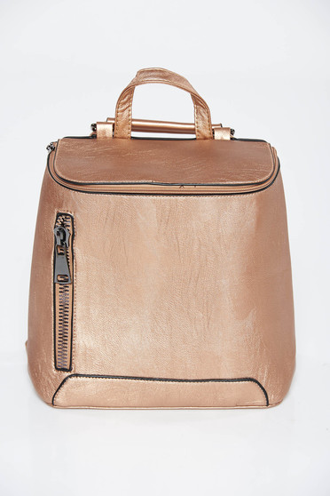 Rucsac auriu casual din piele ecologica accesorizat cu fermoar
