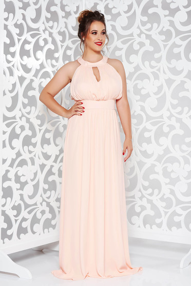 Rochie LaDonna piersica de ocazie in clos din voal captusita pe interior cu bust buretat
