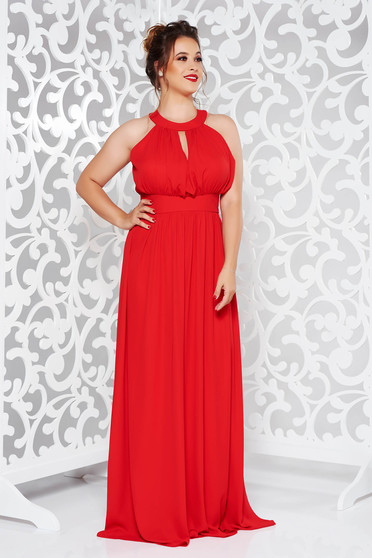 Rochie LaDonna rosie de ocazie in clos din voal captusita pe interior cu bust buretat