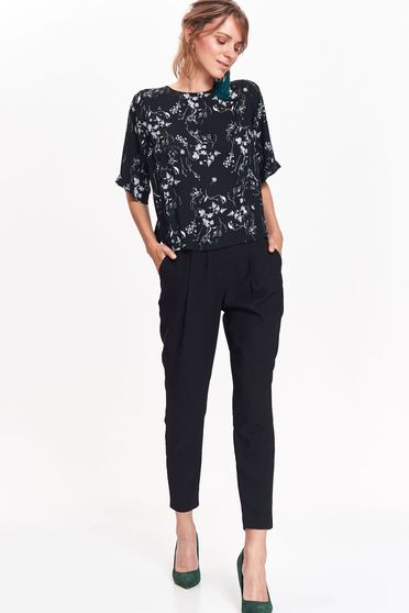 Bluza dama Top Secret neagra office cu croi larg din material neelastic cu imprimeuri florale