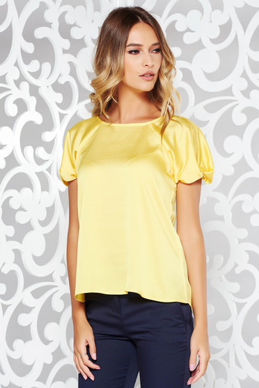 Bluza dama galbena eleganta cu croi larg din material satinat cu maneca scurta