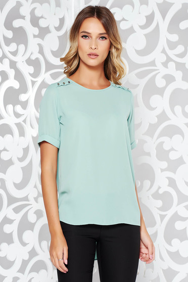 Bluza dama mint eleganta asimetrica cu croi larg din voal accesorizata cu nasturi