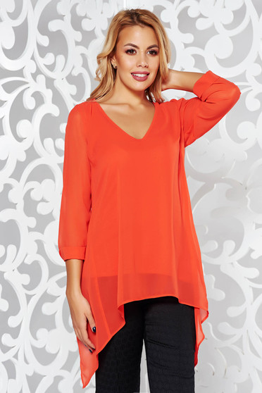 Bluza dama rosie eleganta asimetrica cu croi larg cu decolteu in v
