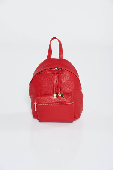 Rucsac rosu casual din piele naturala cu accesorii metalice