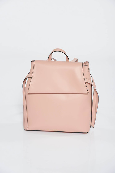 Rucsac rosa casual din piele naturala cu manere reglabile