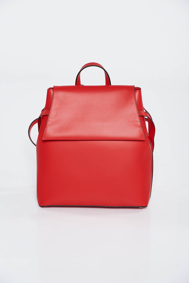 Rucsac rosu casual din piele naturala cu manere reglabile