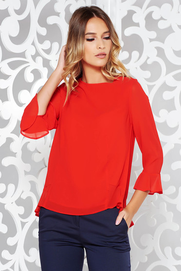 Bluza dama rosie eleganta cu croi larg din voal captusita pe interior cu volanase