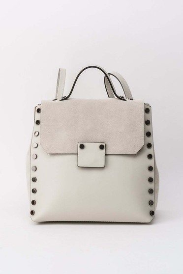 Rucsac crem casual din piele naturala cu tinte metalice