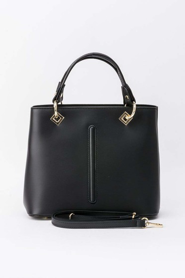 Geanta dama neagra office din piele naturala cu accesorii metalice