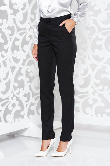 Pantaloni StarShinerS negri office cu talie medie cu un croi drept din stofa usor elastica