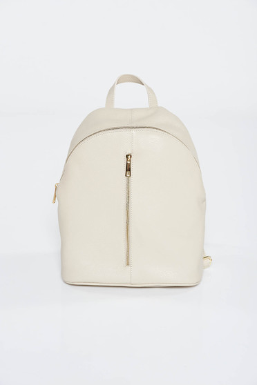 Rucsac crem casual din piele naturala accesorizat cu fermoar