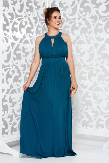 Rochie LaDonna verde-inchis de ocazie in clos din voal captusita pe interior cu bust buretat