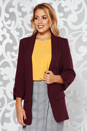 Sacou mov office cambrat cu maneca 3/4 din stofa neelastica cu buzunare