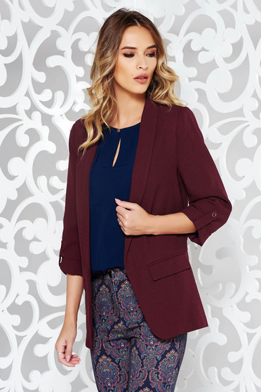 Sacou mov office cambrat cu maneca 3/4 din stofa neelastica cu buzunare