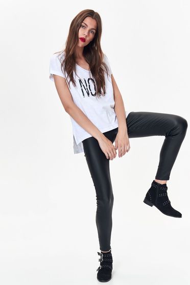 Tricou Top Secret alb casual cu croi larg din bumbac neelastic cu mesaje