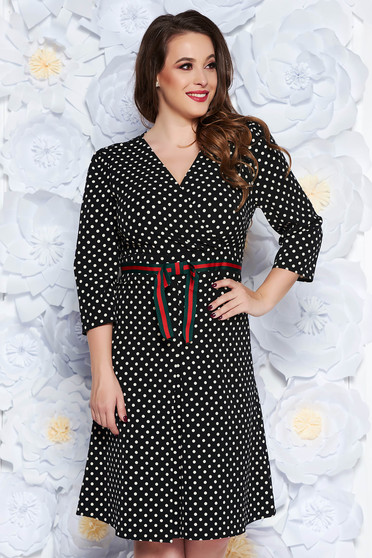 Rochie neagra eleganta in clos material fin la atingere cu buline cu decolteu in v