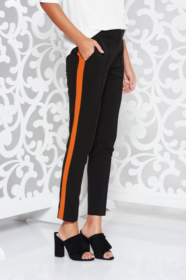 Pantaloni StarShinerS negri office conici cu talie medie din stofa usor elastica