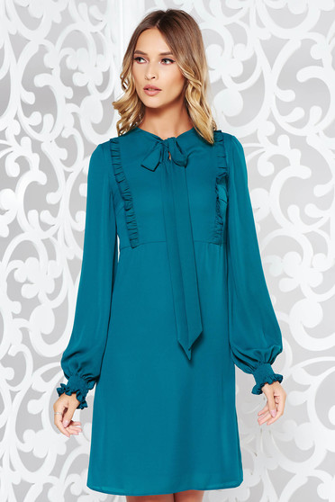 Rochie LaDonna verde de zi cu croi larg din voal captusita pe interior cu volanase