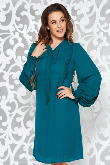 Rochie LaDonna verde de zi cu croi larg din voal captusita pe interior cu volanase