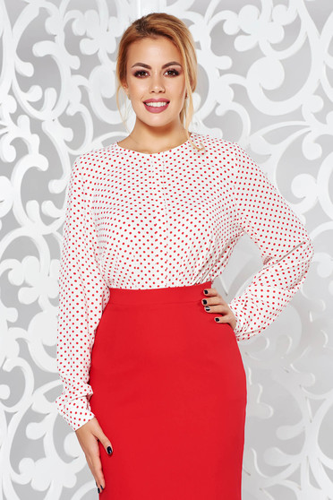 Bluza dama crem casual cu croi larg cu maneca lunga din material vaporos cu buline