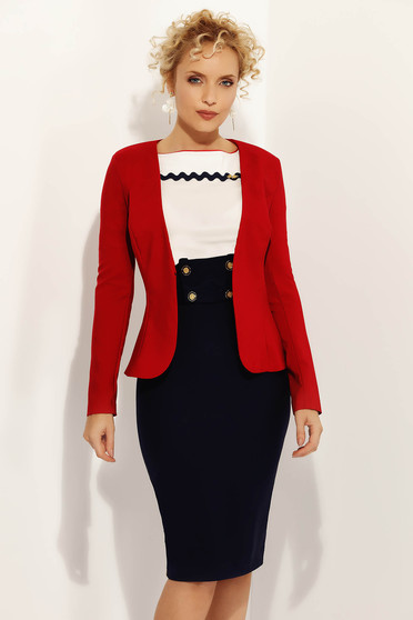 Sacou Fofy rosu office cambrat din stofa usor elastica captusit pe interior