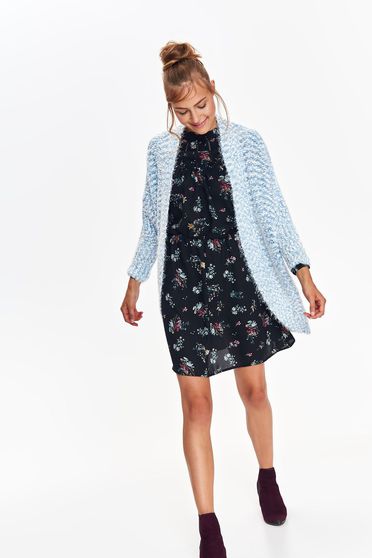 Pulover Top Secret albastru casual tip cardigan cu croi larg asimetric din material gros