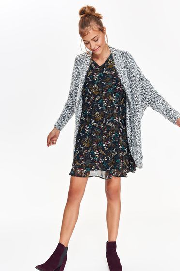 Pulover Top Secret negru casual tip cardigan cu croi larg asimetric
