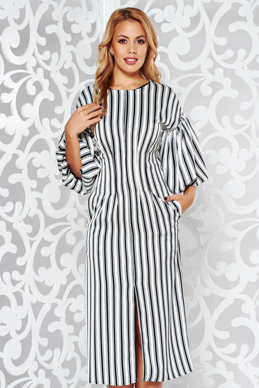 Rochie StarShinerS alba eleganta midi din material satinat cu spatele decupat