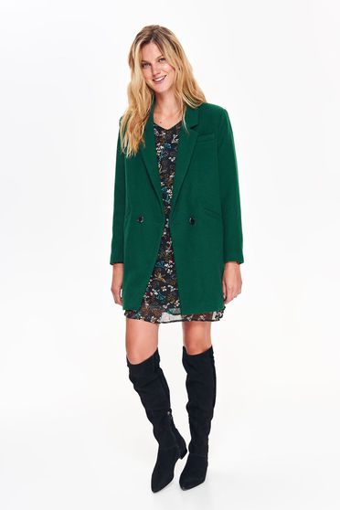 Palton Top Secret verde basic cu un croi drept din material gros