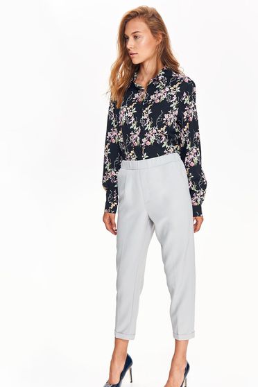 Pantaloni Top Secret gri conici office cu talie medie din material usor elastic