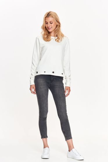 Bluza dama Top Secret alba casual cu croi larg din bumbac cu maneci lungi