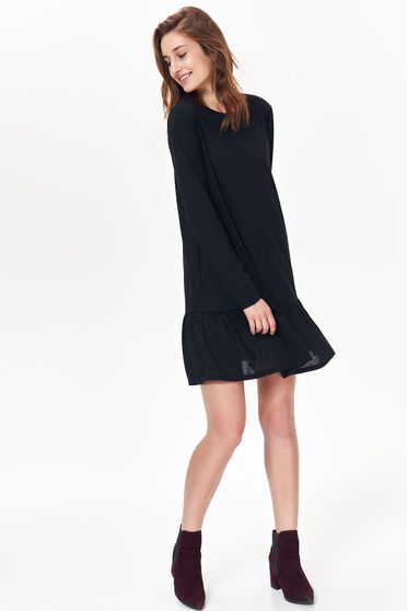 Rochie Top Secret neagra casual cu croi larg din material vaporos cu volanase la baza rochiei