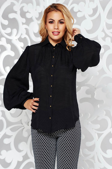 Camasa dama PrettyGirl neagra office cu croi larg din material vaporos cu maneca lunga