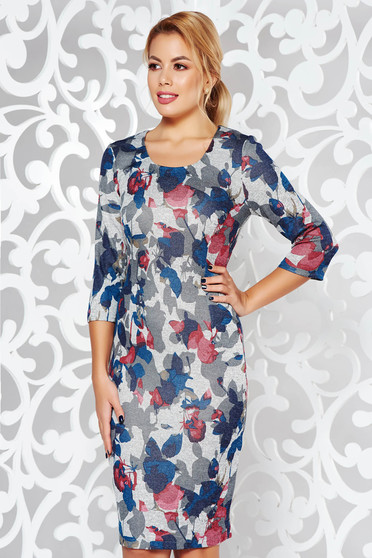 Rochie gri office midi tip creion din material tricotat moale cu maneci trei-sferturi