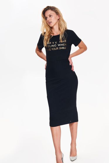 Fusta Top Secret neagra office tip creion din material usor elastic cu talie inalta