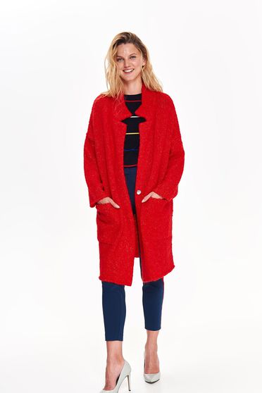 Cardigan Top Secret rosu casual lunga cu croi larg din material tricotat
