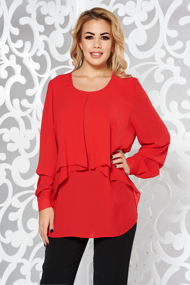Bluza dama rosie eleganta cu croi larg din voal maneci largi