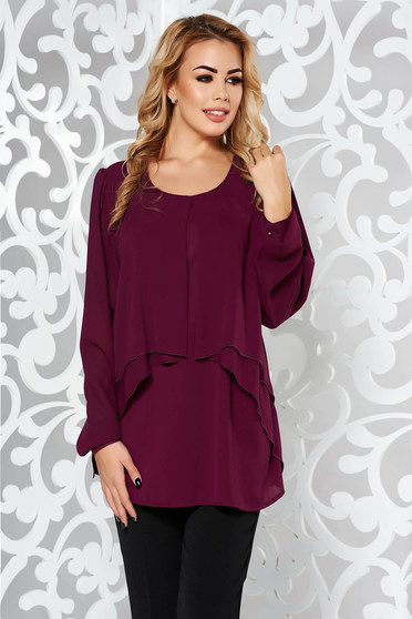 Bluza dama mov eleganta cu croi larg din voal maneci largi