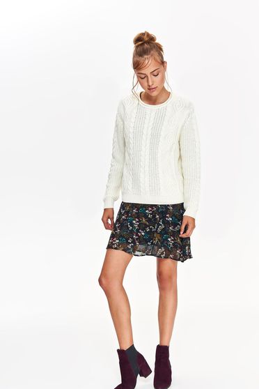 Pulover Top Secret alb casual cu croi larg cu maneci lungi din material tricotat
