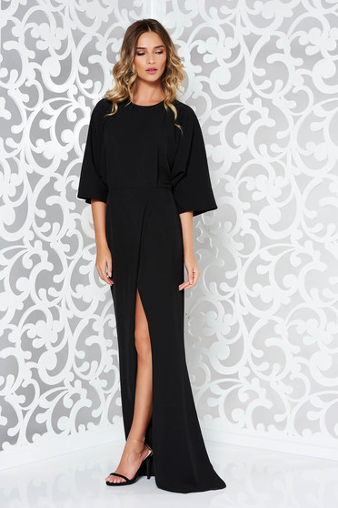 Rochie neagra de ocazie din material usor elastic si fin la atingere cu spatele decupat