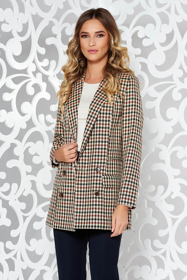 Sacou StarShinerS crem office cu un croi drept din stofa neelastica captusit pe interior cu buzunare