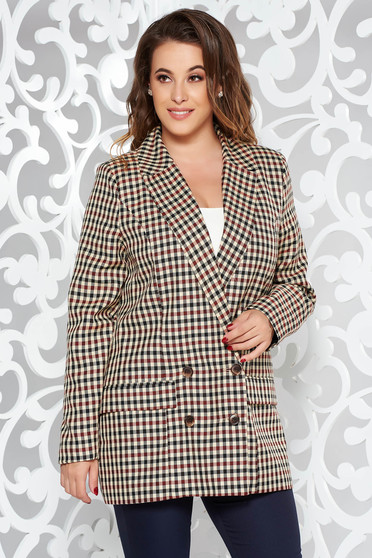 Sacou StarShinerS crem office cu un croi drept din stofa neelastica captusit pe interior cu buzunare