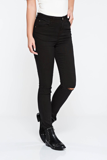 Blugi negri casual cu un croi mulat din bumbac elastic